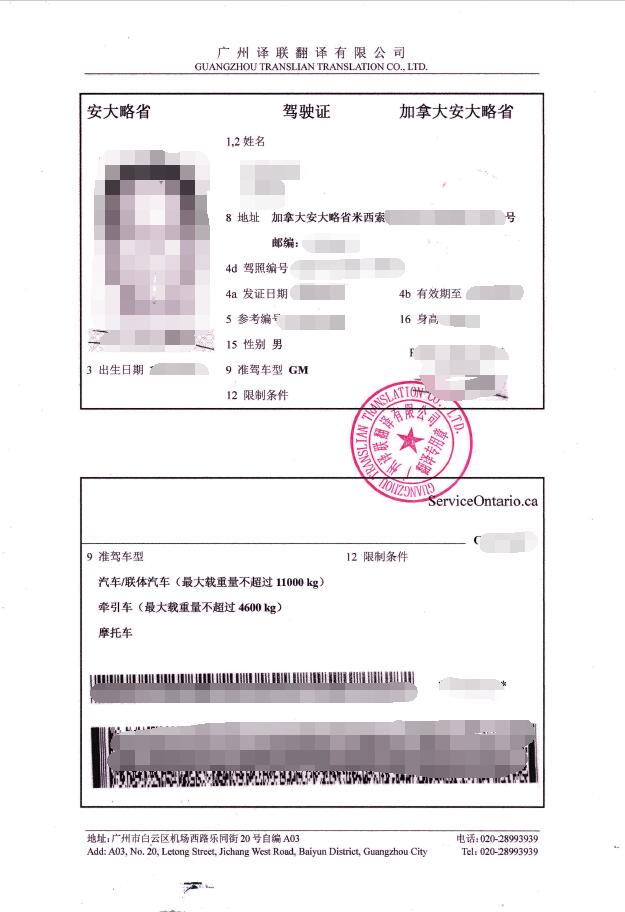 國外駕照翻譯成中文模板圖片